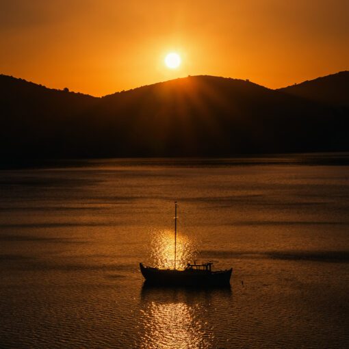 Východ slnka nad morom pri Elounde, Kréta